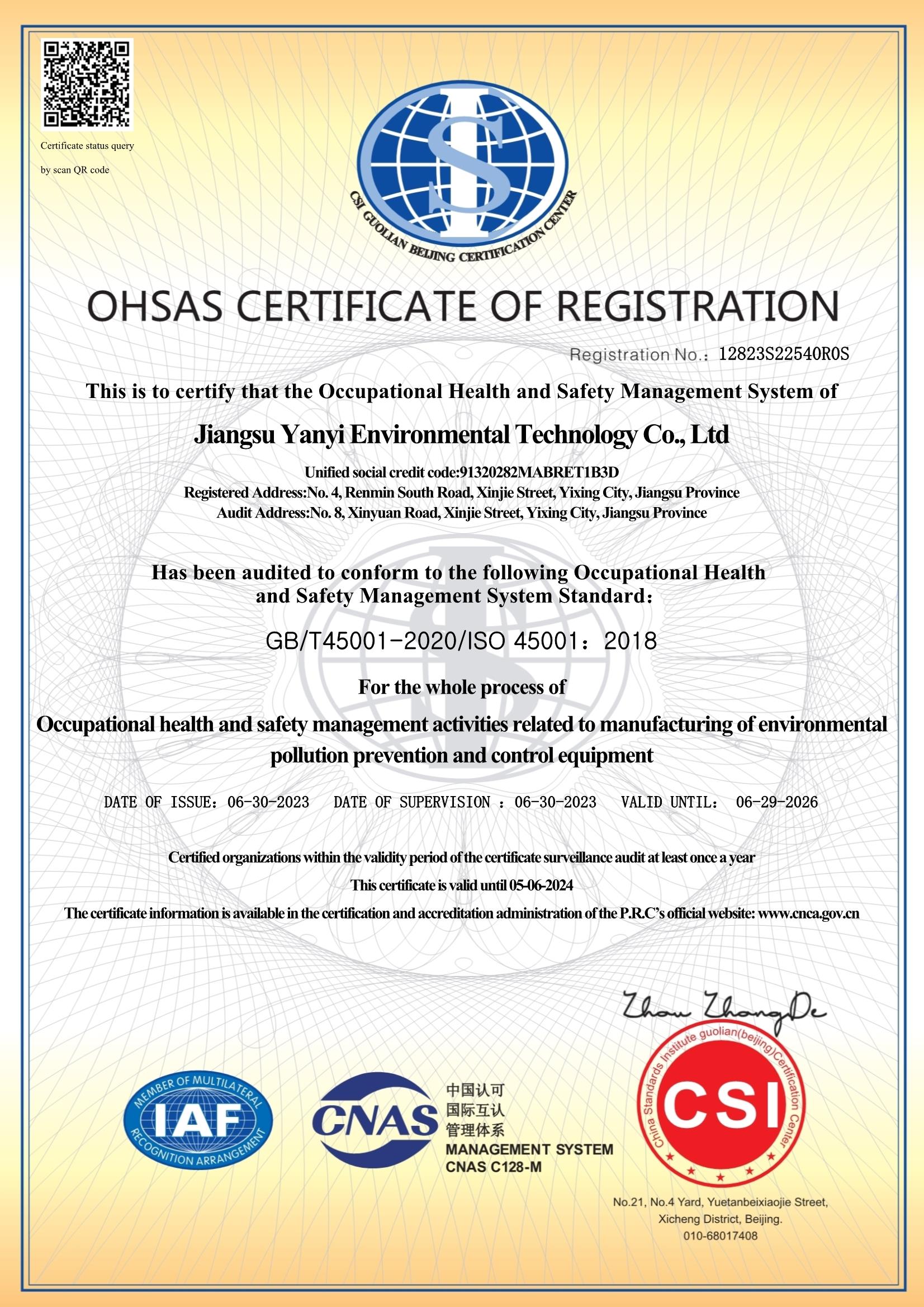OHSAS CERTIFICATE OF REGISTRATION
